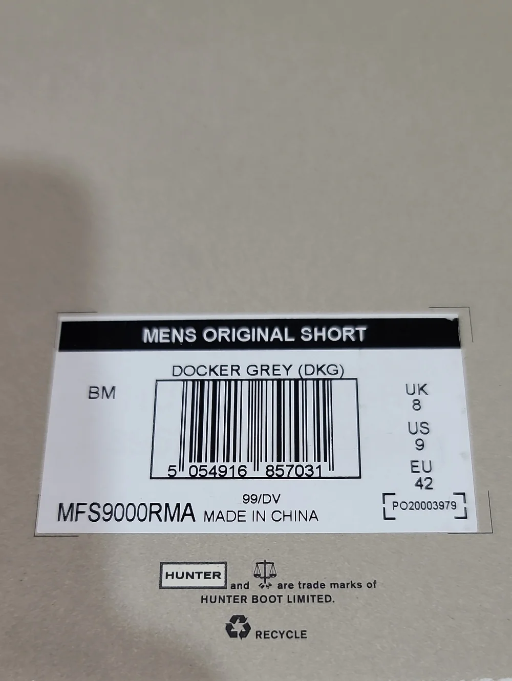 Hunter Original Men's Short Rain Boots / Docker Grey US 9 New